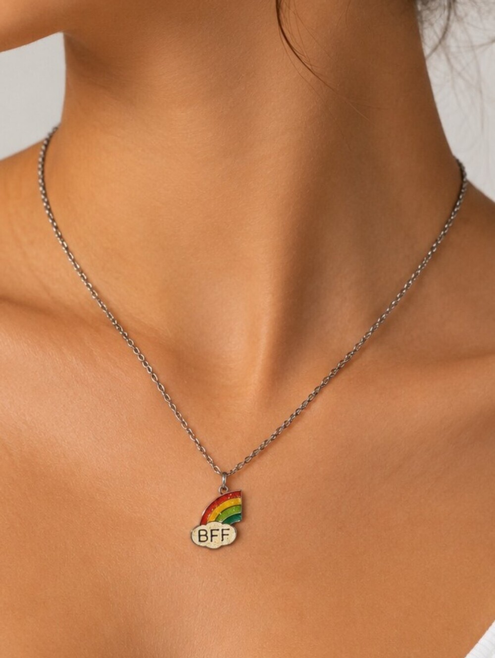 3/$30 VTG Best Friends Forever Glitter Pastel Rainbow Pendant Chain Necklace
